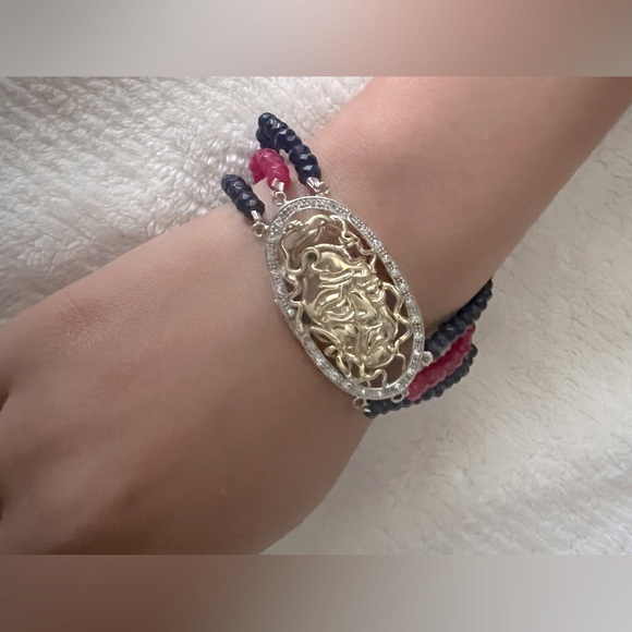 Very Rare Vintage Medusa Gold over Sterling Gemstone Beaded Italian Bracelet - Picture 3 of 6